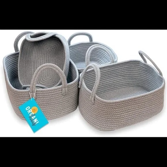 Set of 4 Rope Woven Baskets for StorageSmall Rope Basket for Nursery Storage